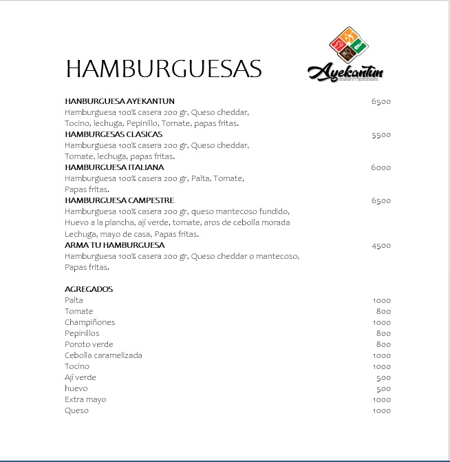 Carta de Restaurante Ayekantun en arauco, Biobío — página 3